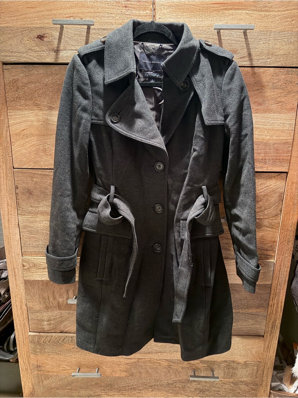Banana Republic Dark Gray Wool-Blend Pea Coat with Belt